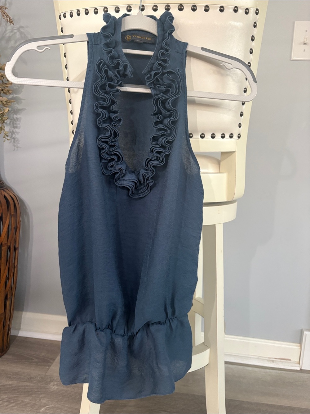 Outback Red Slate Blue Ruffle Halter Shell Top